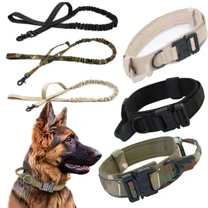 Nylon Tactical Pet Collar and Dog Leash, Adjustable Outdoor Training Strap for Medium and Large Dogs