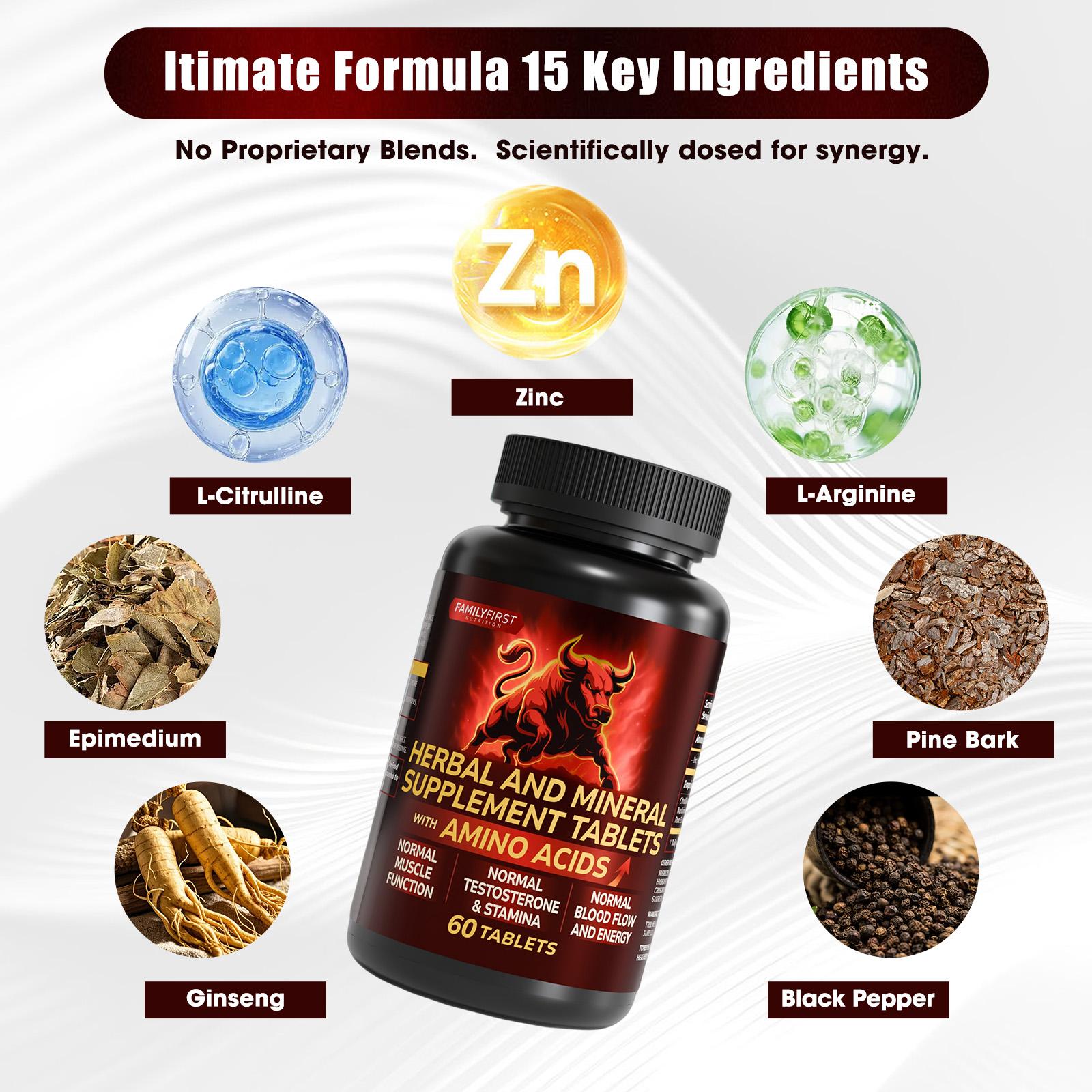 15-in-1 Herbaceous Mineral Supplements | L-Arginine & L-Citrulline & Horny Goat Weed & Maritime Pine Extract& American Ginseng Extract &Black Pepper Extract 100% Natural