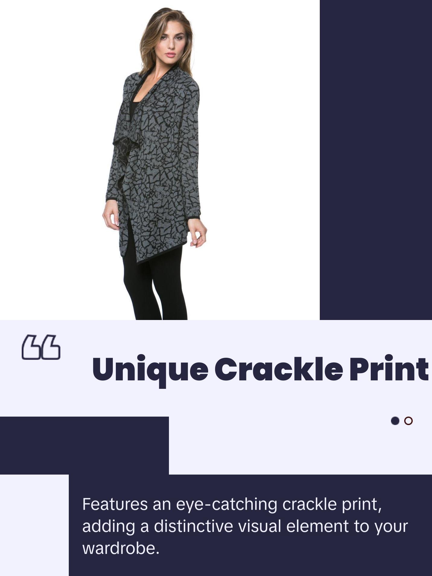 CRD-02352 Women's Knitted Cracked Print Draped Open Front Cardigan