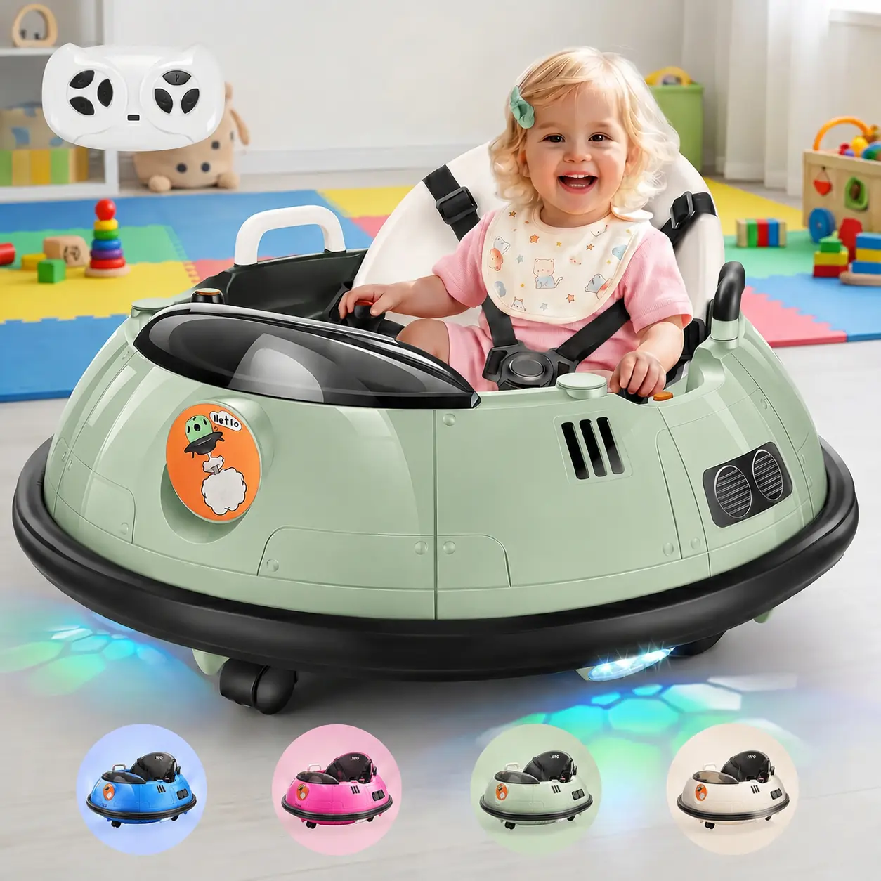 GARVEE 12V Electric Ride-On Bumper Car Toy for Toddlers (18+ Months-6 Years) - Remote Control, 360 Spin, LED Lights, Dual Joysticks, Safety Belt, Music, 2-Speed Modes, Anti-Collision Padding, ASTM Certified, Family Fun Toys, Boy Gifts, Toddler Girl Stuff,