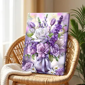 Wooden Framed Wall Art, Wrapped Canvas Prints Poster, Purple Floral Canvas Art Print, Creative Wall Decor for Home, Bedroom, Kitchen, Living Room, Bathroom, Hotel, Cafe, Office - Framed, Vertical Painting Artwork Gifts Ornaments