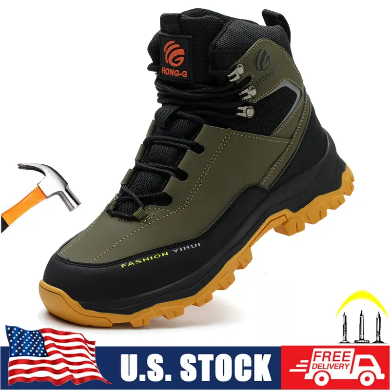 Mens Waterproof Work Boots Steel Toe Safety Shoes Indestructible Non Slip Boots Slip Resistant Work Safety Shoes