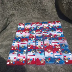 Epoxy Resin Domino's Game Set Independence Day Design Patriotic Stars and Stripes Patterned
