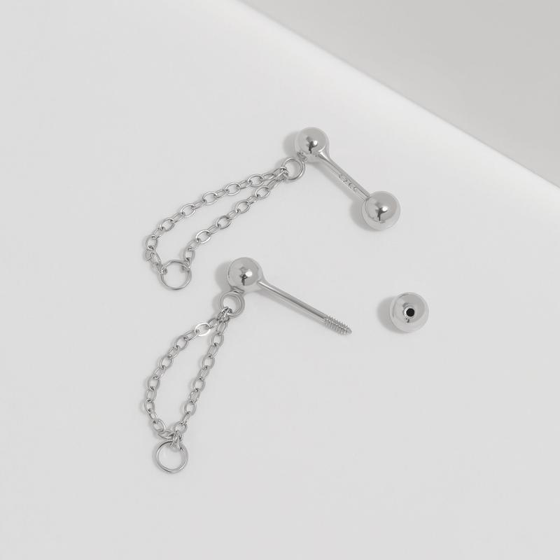 Double Chain Screw Back Earrings, S925 Silver & Gold & Rose Gold Dainty Double Two Chain Link Dangle 20g Studs Cartilage Earrings Multi Piercings Stackable Hypoallergenic Comfort Sleep On Minimalist Everyday Jewelry Gift for Her Women Christmas Birthday