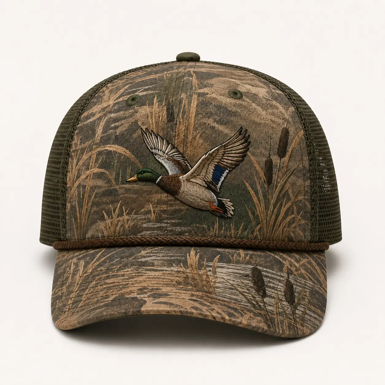 Men’s Embroidered Mallard Camo Duck Hunting Trucker Hat - Male Outdoor Wear, Mesh Back Waterfowl Hunting Cap, Gift for Duck Hunters