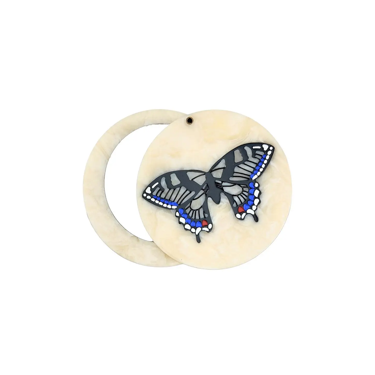 Solar Eclipse Hand-painted Swallowtail Compact Mirror in Cream