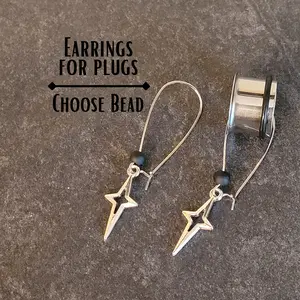 Star Plug Hoops Earrings for Ear Gauges Dangle Drop Earrings stretched plugs hangers 4g 2g 0g 00g 7/16 3/4 7/8 1 inch tunnels goth alt punk