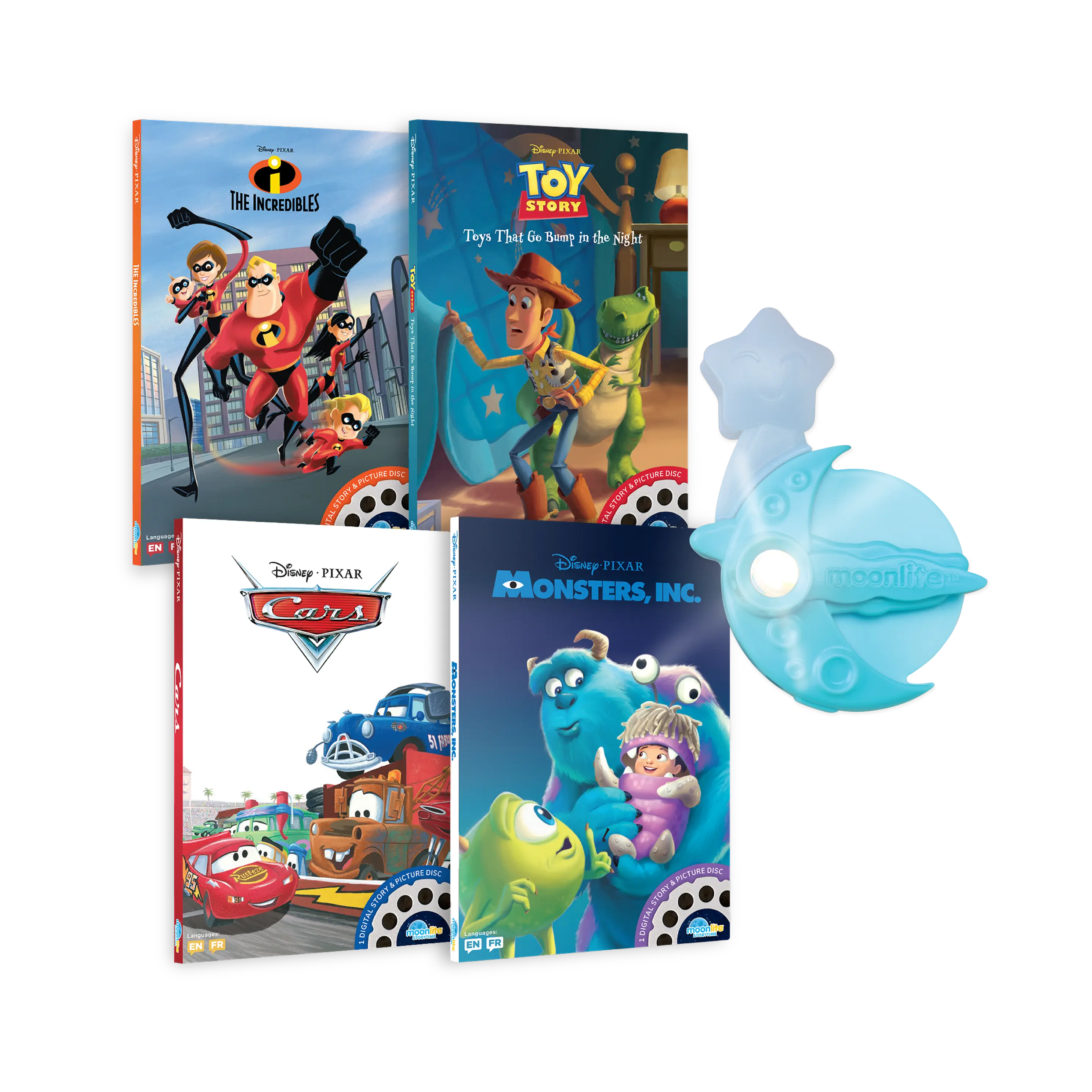 Pixar 4-Story Starter Pack - Unisex Standard Children's Literature & Art Book Set with Projector, Ambient Music, Cars Themed Content for 4-6 Years Olds (Magical Bonding Experience)