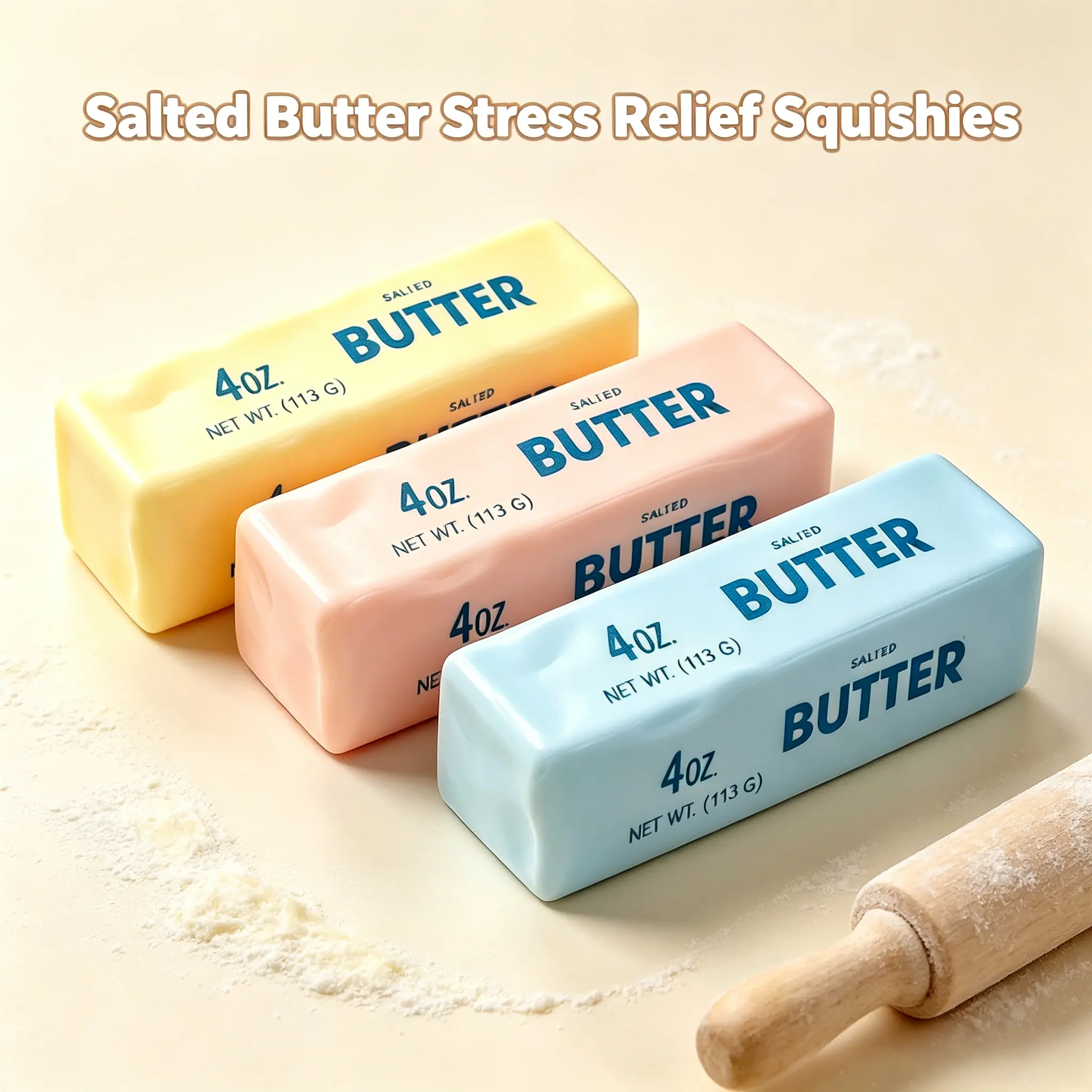 [CrunchButter] 3 Colors ASMR Butter Squishy Toy, Satisfying Squeeze Fidget for Stress & Anxiety Relief