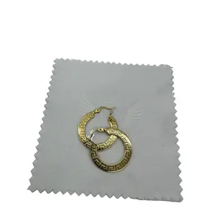 Greek Design Earrings - 10K Gold Hoop with Intricate Key Pattern for Women, Elegant Daily Wear Jewelry