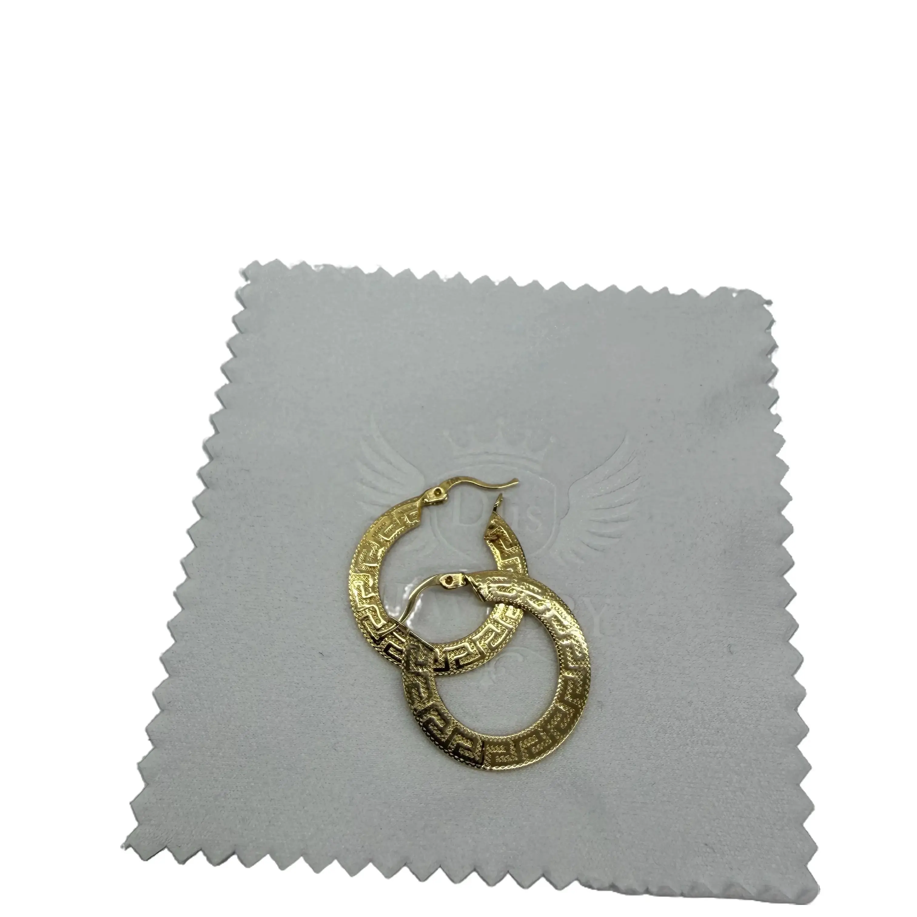 Greek Design Earrings - 10K Gold Hoop with Intricate Key Pattern for Women, Elegant Daily Wear Jewelry
