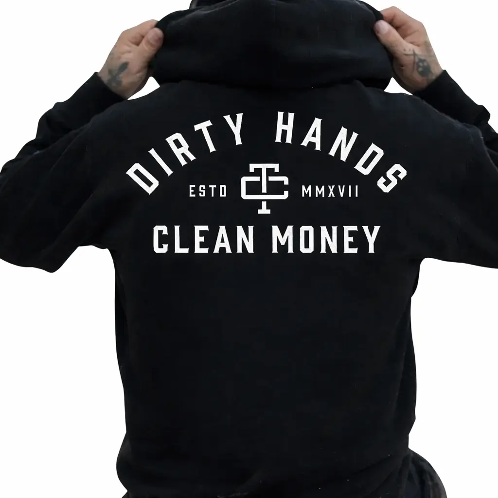 Menswear Cotton Round Neck Tops - Trending Unisex Mechanic Workwear Shirt, Hoodie, Sweatshirt, Back-Printed, ESTD 2017, Work Hard Dirty Hands Clean Money, Fabric, Classic, Casual, Mechanic Theme, Multi-Size, Various Fits, Crew Neck, Heavy Weight