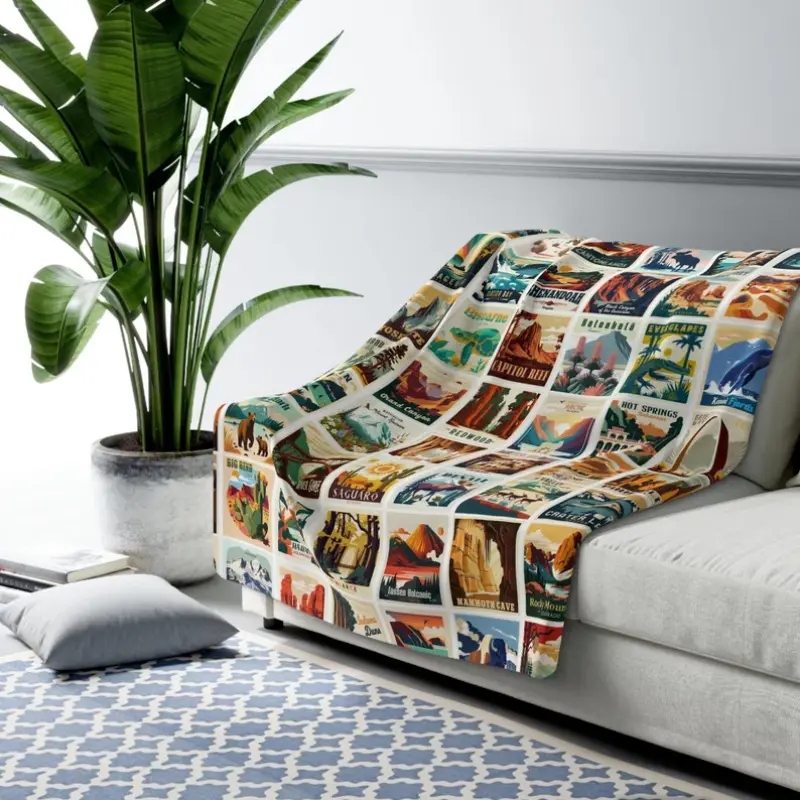 63 National Parks Themed Vertical Sherpa Blanket - Durable Multi-Size Indoor/Outdoor Camping Blanket, RV Accessory, Ideal Glam Gift for Adults on Father's Day, Valentine's Day
