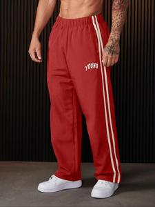 men's letter print drawstring waist sports pants, casual comfy elastic waist trousers for outdoor hiking travel, men's sportswear for indoor outdoor wear, athleisure pants, gym sportswear bottoms