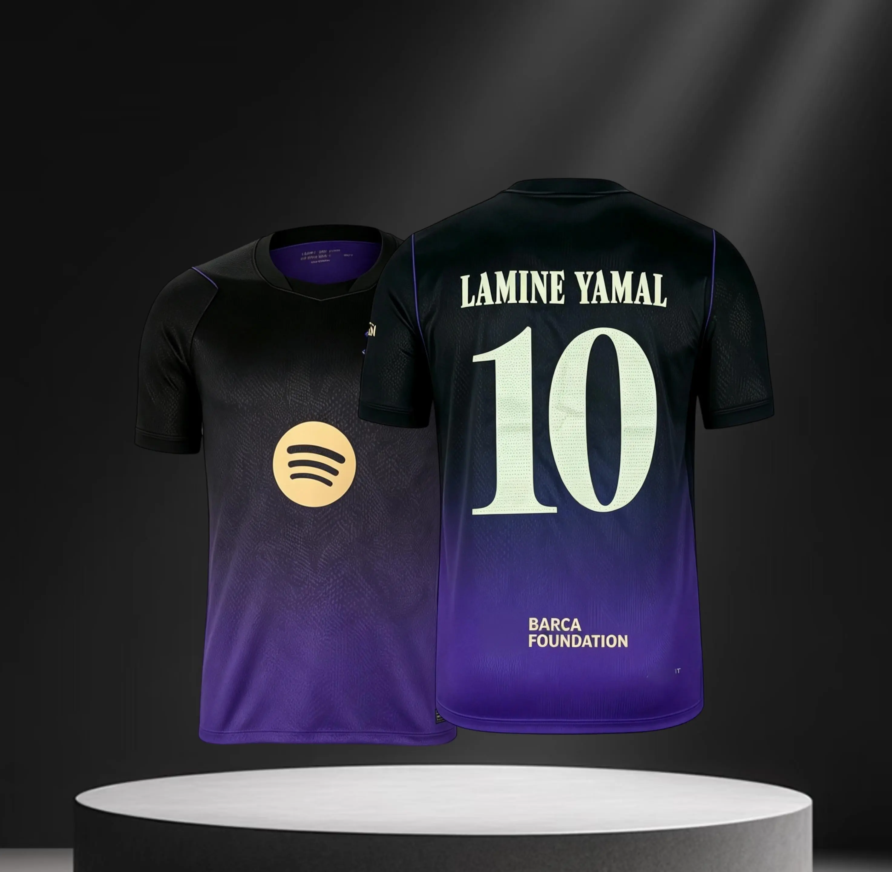 10# Lamine Yamal 26 27 Away Short Sleeve Soccer Jersey Fans Version Black Purple