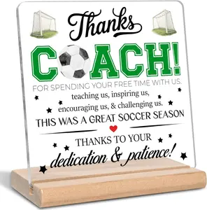 Thank You Gifts for Soccer Coach，Thanks Coach! Acrylic Plaque Sign, Appreciation Gifts, Office Home Desk Decor Sign(Green)