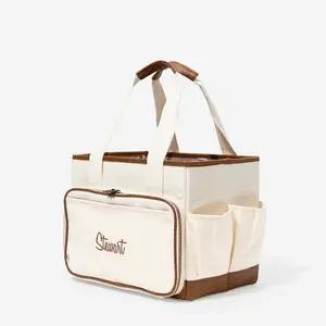 Marleylilly ML Monogrammed Craft Caddy with Handle - Stylishly Organized Tote for Teachers & Crafters - Multiple Compartments & Roomy Design - Personalize with Monogram - Cotton & Polyester - 12.25" x 10" x 8.75"