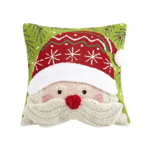 Peking Handicraft  14 x 14 in. 3D Santa Polyster Hook Pillow