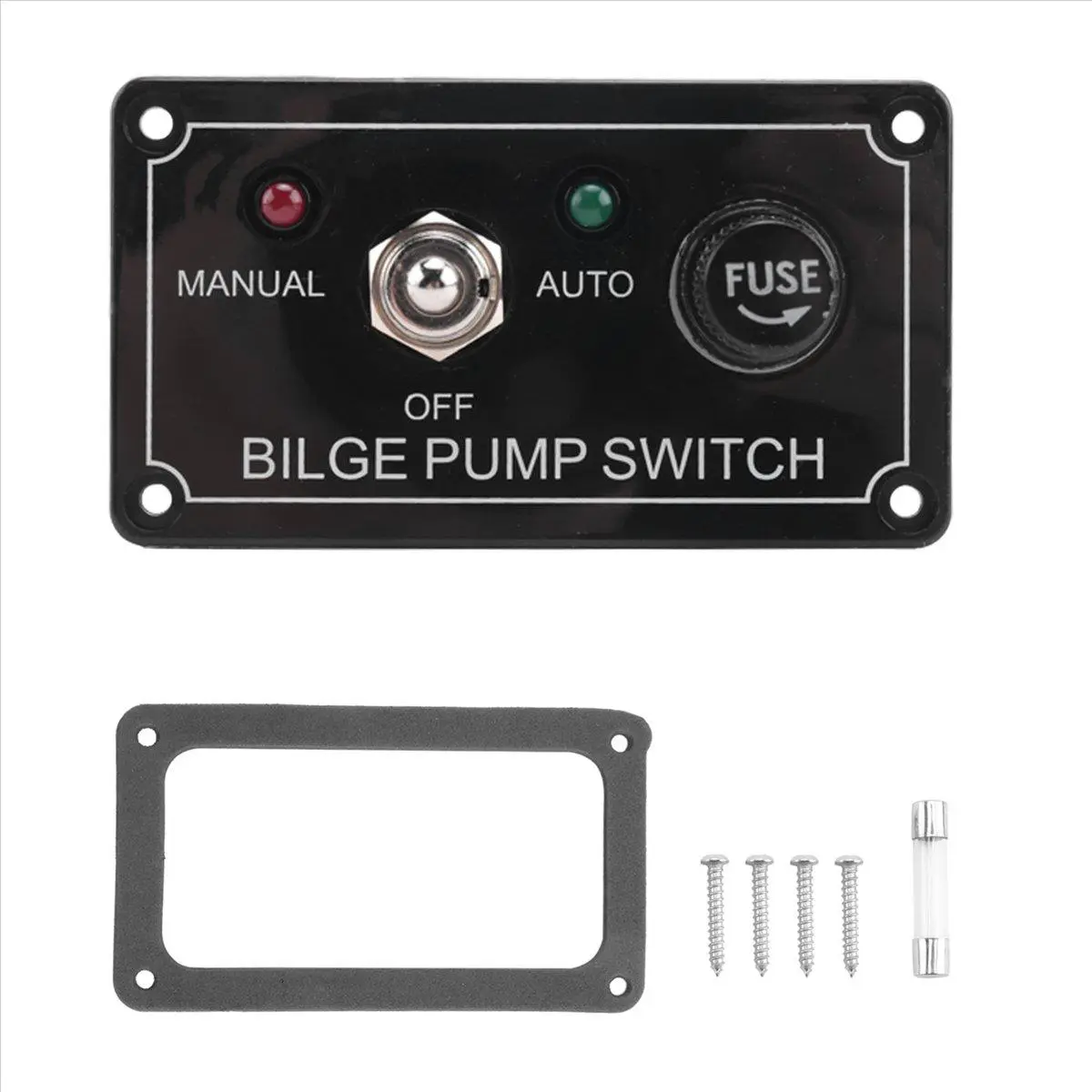 DC 12V Fused Marine Bilge Pump Switch Panel with LED Indicator Light Manual/Off/Auto 3-Way Toggle Switch