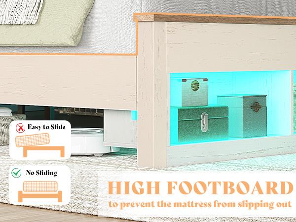 AMERLIFE Bed Frame with Bookcase Storage Headboard and Footboard, LED Platform Bed with Charging Station, No Box Spring Needed, Noise Free/Best Gift Ideas/Christmas Gifts