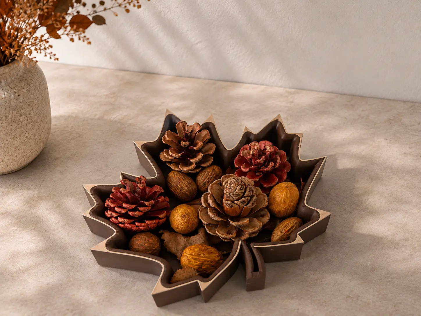 Fall Maple Leaf Decorative Tray – Brown & Beige Autumn Table Decor, Thanksgiving Centerpiece