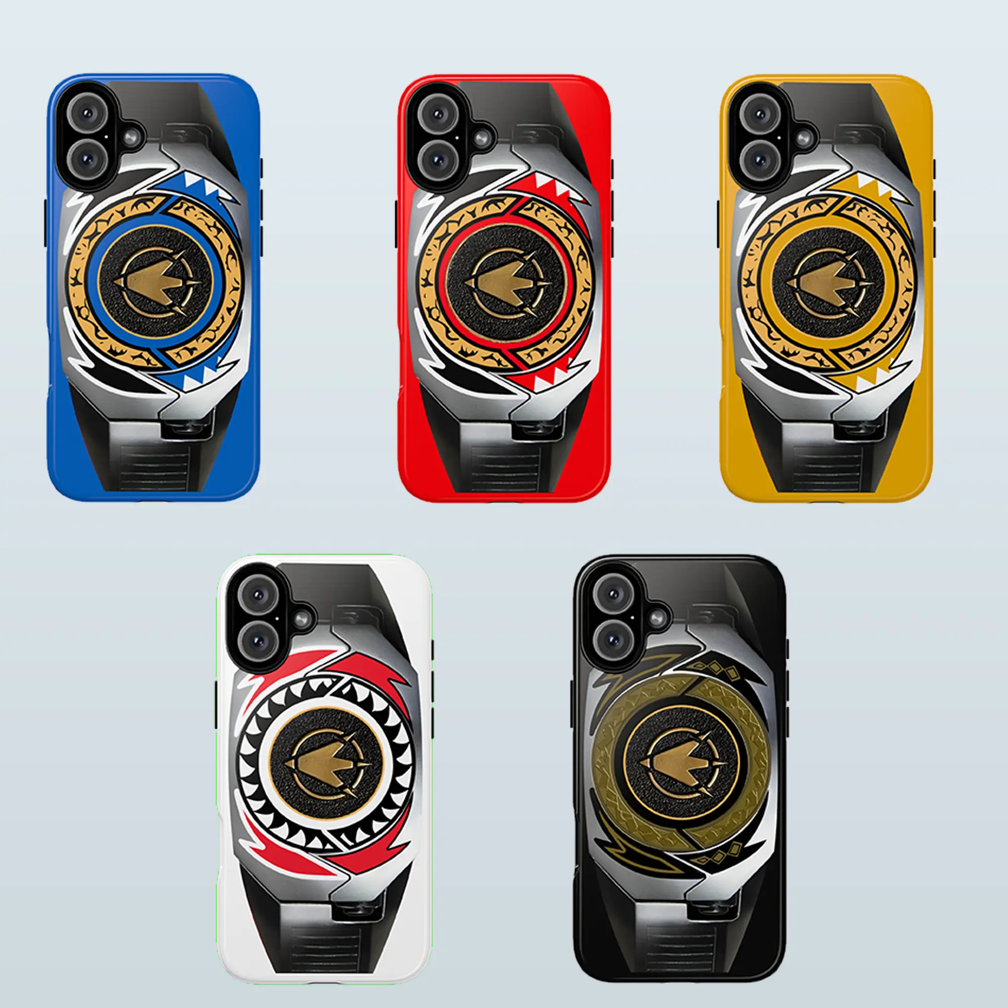 PR Dino Thunder mode Colorful Power Morpher inspired Phone Case with Iconic All Rangers Dino Coin Design for iPhone 16 Pro Max 15 Plus 14 Pro 13 12 11 XS Max etc Shockproof Superhero Anime Protection Durable Polycarbonate TPU