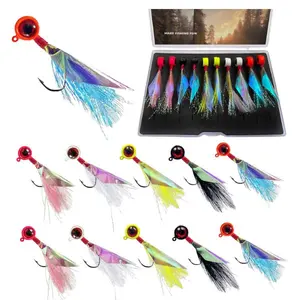 Crappie Jigs - Hand-Tied Jig Heads With Skin Feather, Fishing Lures Kit for Bass, Walleye, Panfish, Sunfish - 1/32oz, 1/16oz, 1/8oz