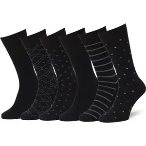 Mens Dress Socks 6 Pair Combed Cotton Classic Patterns No Seam Comfort