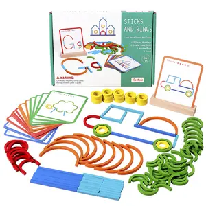 1 Box Creative Puzzle , 120 Stick & Ring & 20 Card Set, Early Learning Educational Toys for Fine Motor Skills Color Cognition Hands-on Ability, Wooden Puzzles