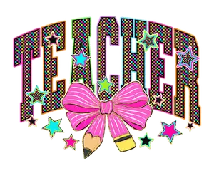 T9 - Neon Teacher Checkered DTF Transfer