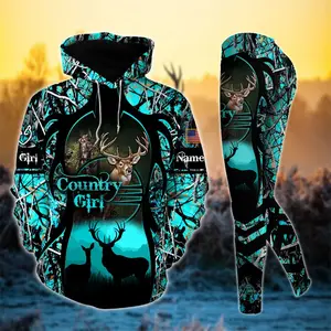 Premium Deerhorn Country Girl Hoodie and Leggings Set – Personalized 3D Style 8 Hunting Outfit for Women