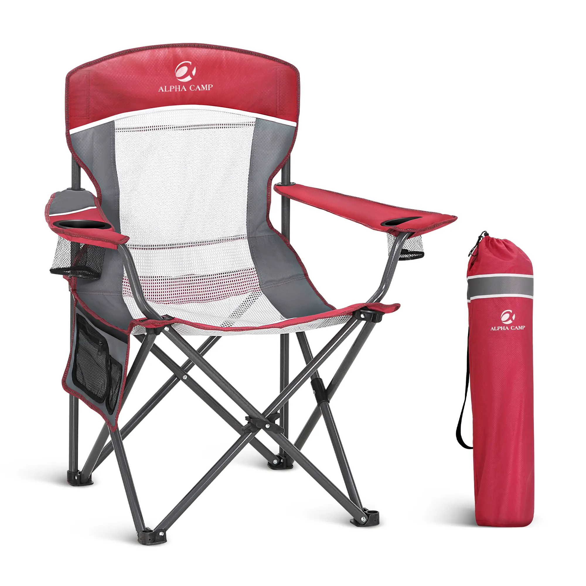 PHIVILLA Oversized Camping Folding Chair with Cup Holder and Lumbar Support Travel Accessories