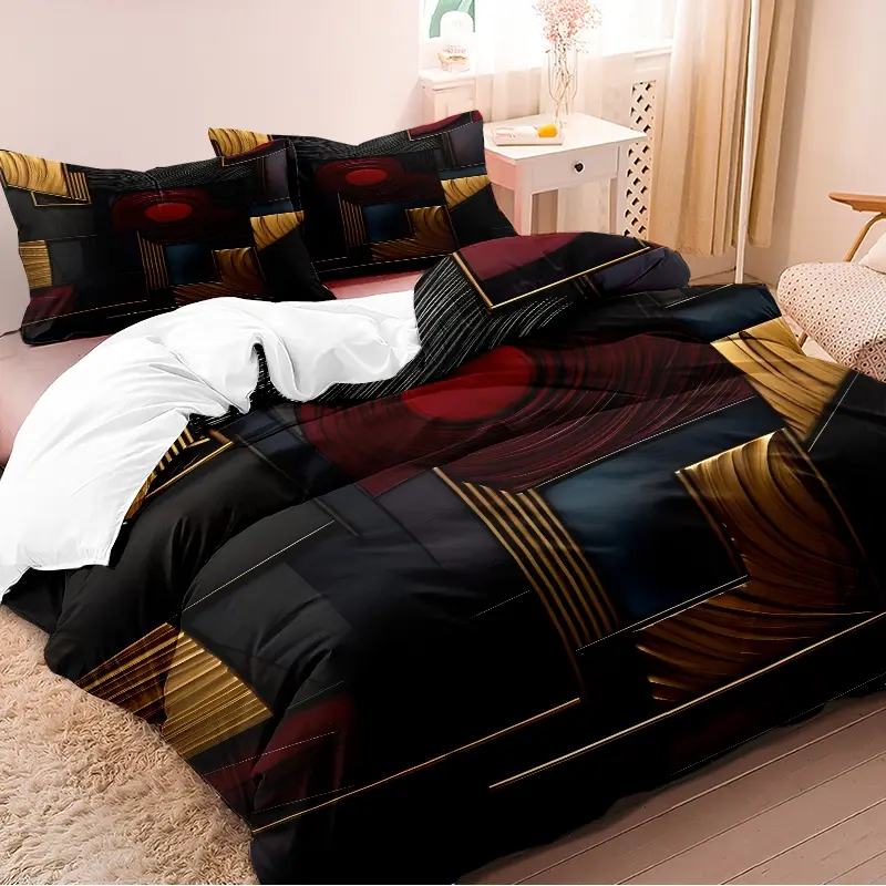 3-piece down duvet cover with geometric shapes (square, circular, etc.) splicing patterns, 3D digital printed bedding, suitable for home decoration in bedrooms and guest rooms (1 * down duvet cover 2 * pillowcase, no down duvet core),