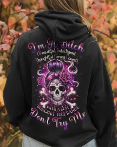 Bad Girl Attitude Hoodie – Low BS Tolerance Skull Graphic, Don't Try Me Skull Hoodie, Don't Try Me Skull Hoodie Tattoo