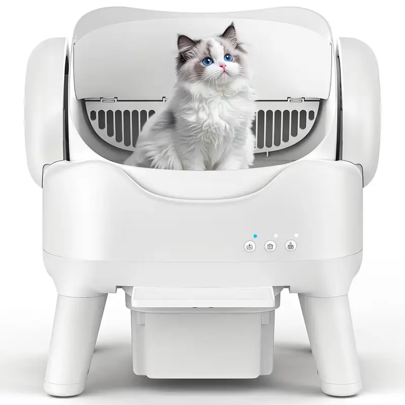 Self Cleaning Cat Litter Box, Low Noise Automatic Cat Toilet, Spacious Open Design For All Cat Sizes, High Sides Anti-Splashing, Odor Control, 3.96gal Large Waste Drawer, Easy To Clean, Without Battery