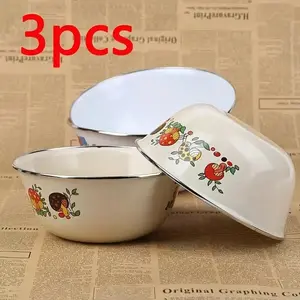 3-Pack Vintage Floral Enamel Bowls | Elegant Aesthetic Dinnerware | Dishwasher Safe for Outdoor Picnic & RV | Perfect Holiday Gift Idea Sturdy