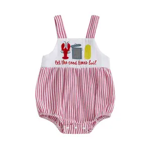Baby Boy Girl Bubble Romper Crawfish Boil Onesie Stripe Bibs Suspenders Overalls Summer Clothes Outfit Newborn