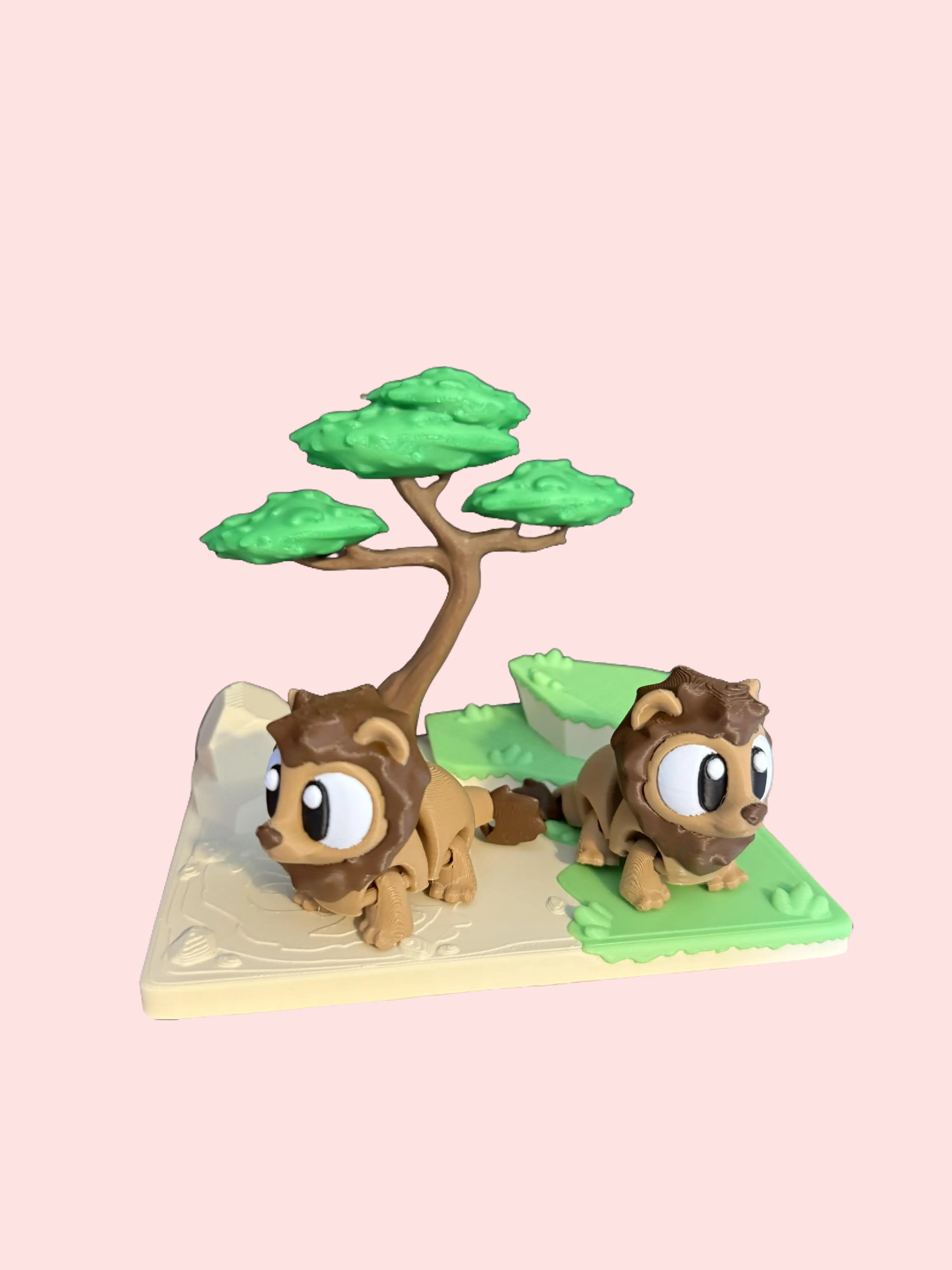 3D Printed Safari With Two Articulating Lions Diorama Collectible Room Decor Nature Ornaments
