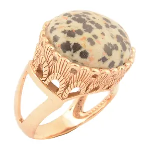 White and Black Dalmatian Jasper Golden Statement Ring