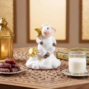 Resin Sheep Sitting on Cloud Ornament, Ramadan Kareem Festival Decoration, Modern Style Table or Window Sill Decor, Religious Home Decor, 1pc