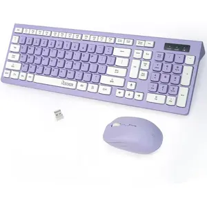 Wireless Keyboard and Mouse Combo, Full-Sized Wireless Keyboard and Adjustable DPI Mouse, 2.4GHz USB Receiver, Wireless Keyboard and Mouse for PC, Windows, Desktop, Laptop (Purple)