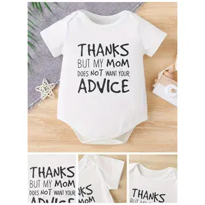 Baby Cotton Jumpsuit with Humorous Letter Print-"Thank You, but My Mother Doesn't Need Your Advice"-Short Sleeve, round Neck, Machine Washable-Suitable for All Seasons, Suitable for Outdoor