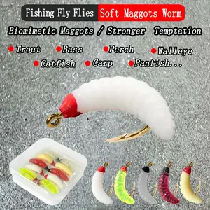 5/10Pcs Fly Fishing Flies Soft Maggots Worm Multicolor Fly Artificial Insect Bait Fly Fishing Dry/Wet Flies Lure for Trout