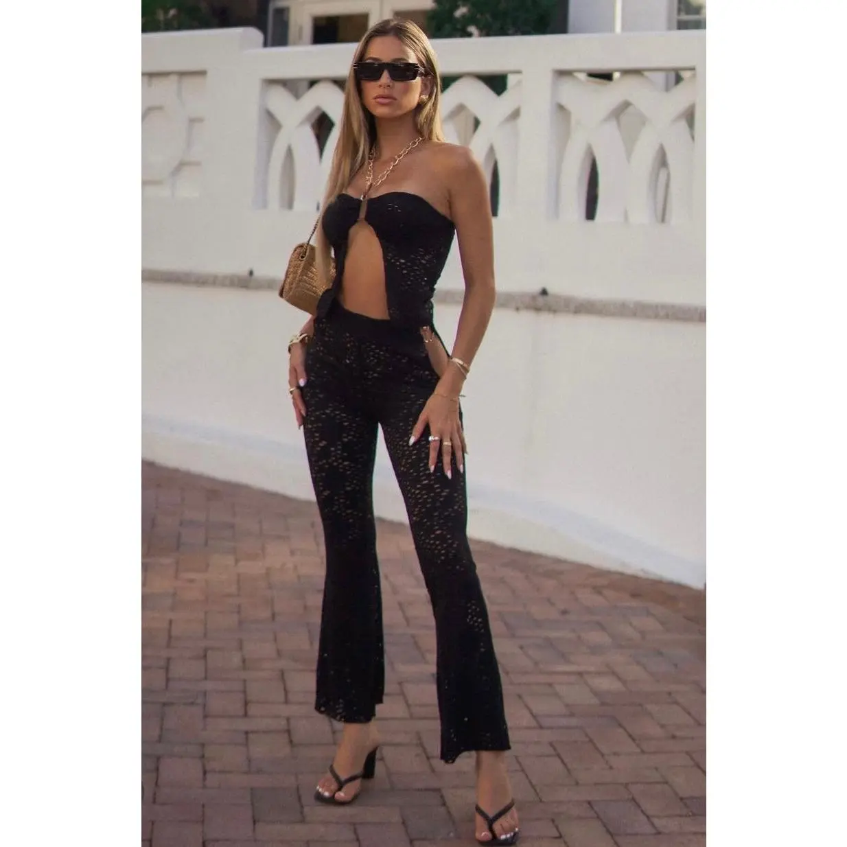 SALE Jessica Bara Sorelle Lace Halter Top and Pant Two Piece Set