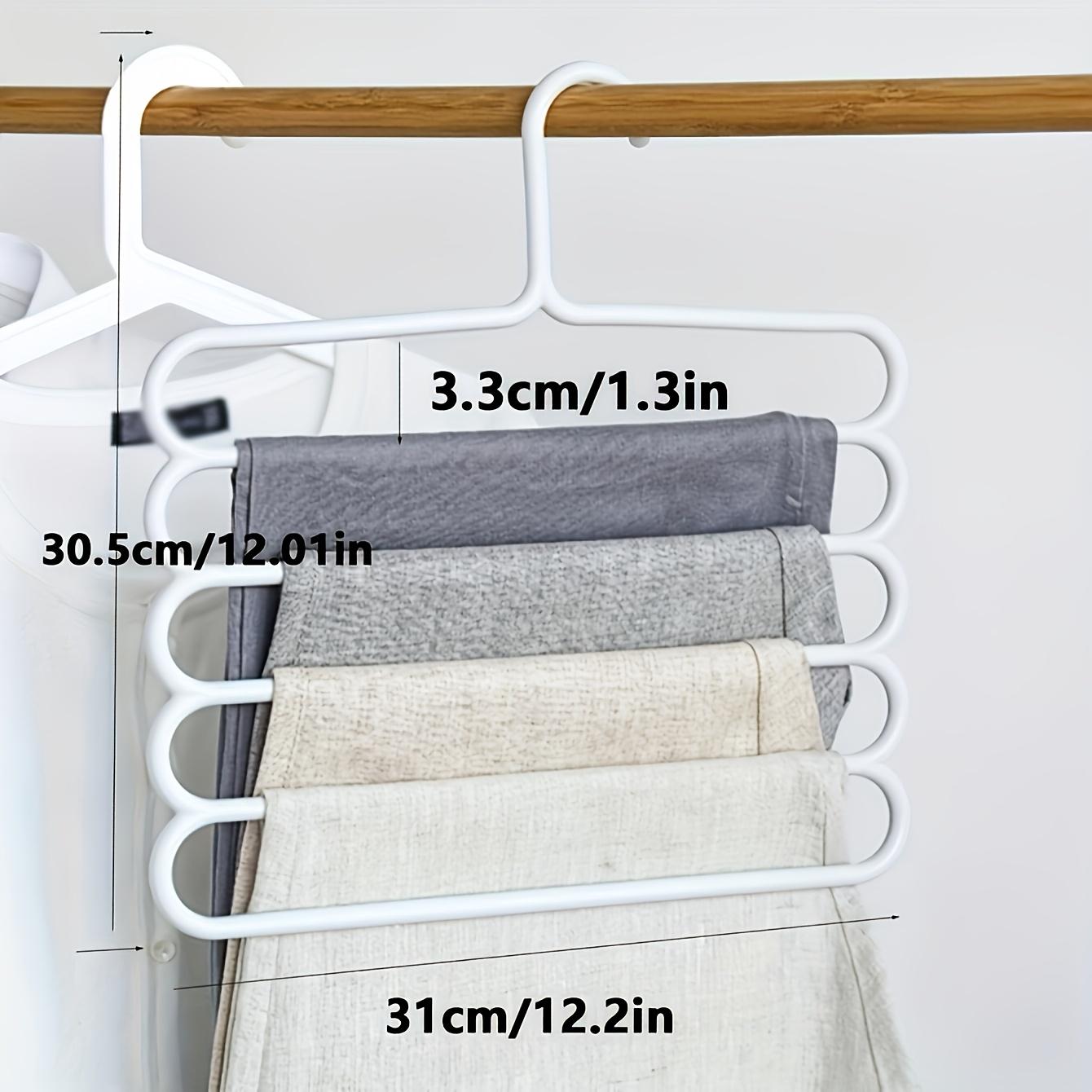 10 Pack 5-Tier Plastic Pants Hanger - Space Saving Closet Organizer with White Hooks, Multi-Functional Hanger for Pants Skirts Scarves, Durable Compact Storage for Apartment