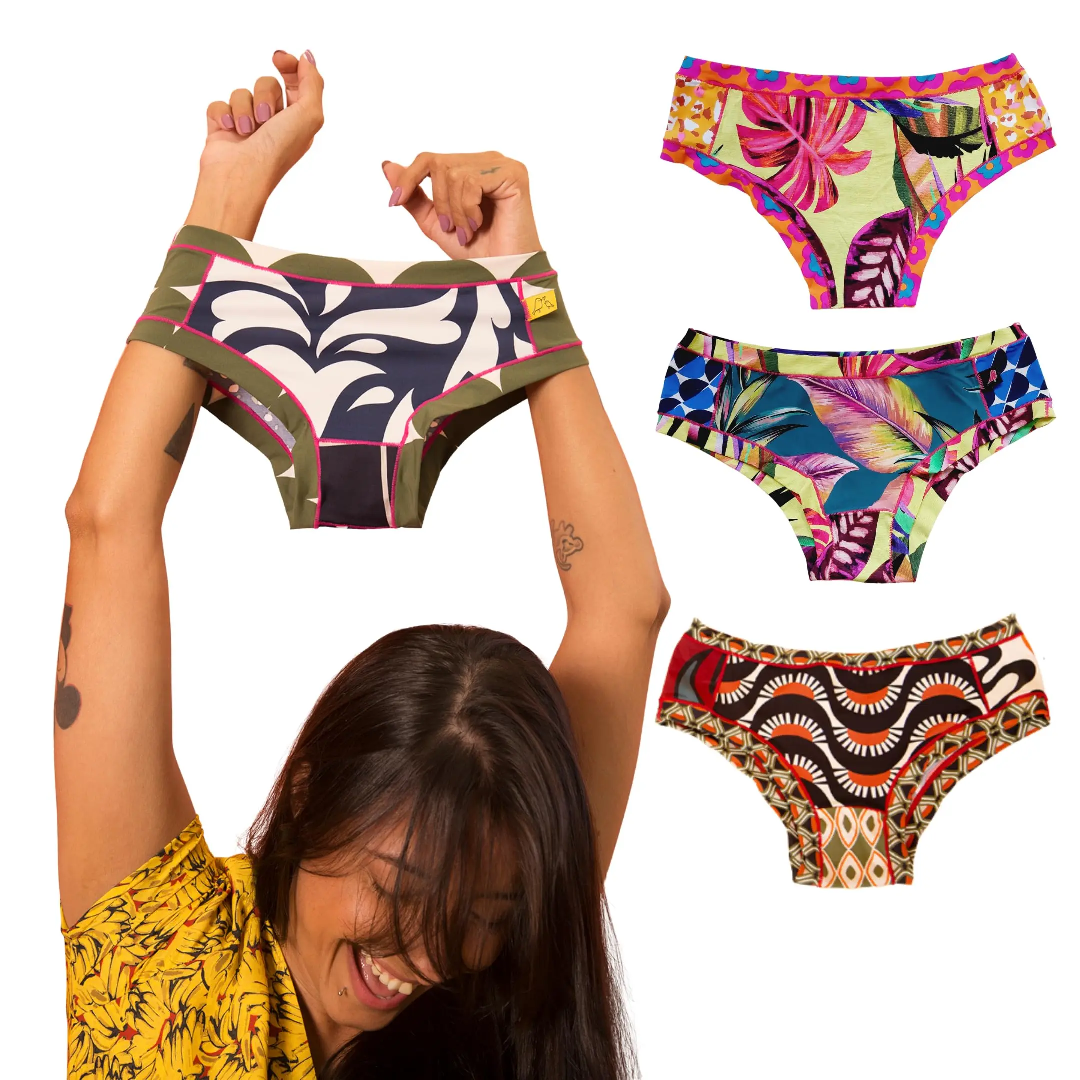 Bumtastic Brazilian Bikini Panties for Women 3-Pack – Seamless Smooth Nylon Spandex, Unique Prints