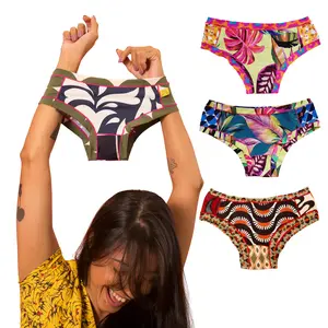 Bumtastic Brazilian Bikini Panties for Women 3-Pack – Seamless Smooth Nylon Spandex, Unique Prints