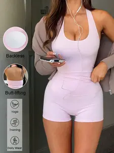 Women's Sporty Sleeveless Crop Top & High-Waisted Shorts Set, Elastic Waist Activewear, Comfortable Breathable Elastic Fabric, Ideal for Yoga Fitness Running Pilates Gym Outfits