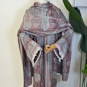 Stone Pashmina - Elegant Shawl with Intricate Patterns and Fringe Details for Stylish Wear