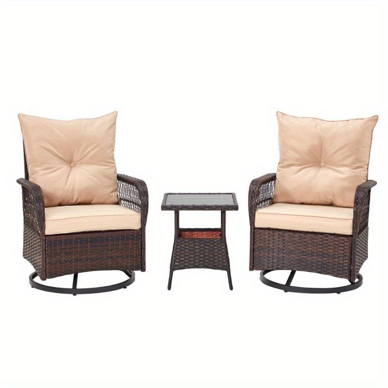 3-Piece Rattan Bistro Set, Patio Furniture Set with 360° Swivel Chairs & Tempered Glass Table, Ideal for Patio, Garden, Beige